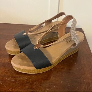 Malu Navy and Tan Wedge Slingback Sandals size 37 (US size 8)